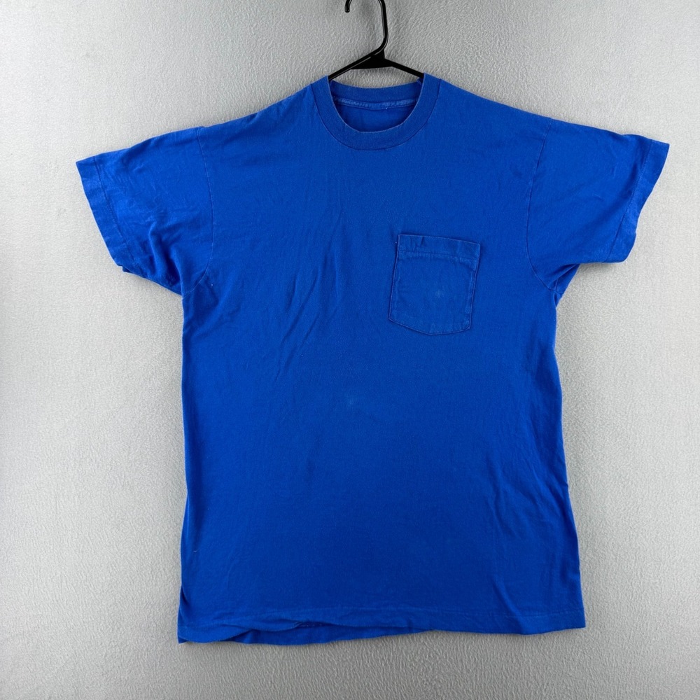 Vintage Blank T Shirt Mens XL Fits 22x31 Blank Selvedge Pocket Tee 80s USA